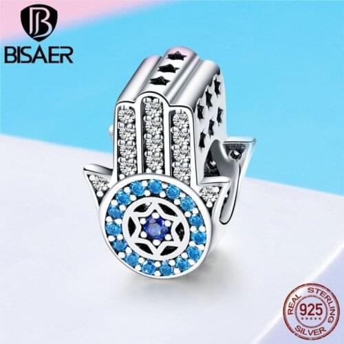 100% 925 Sterling Silver Hamsa Hand Lucky Fatima Hand Charms Beads Fit Charm Bracelets for Women Beads Silver 925 Jewelry ECC721