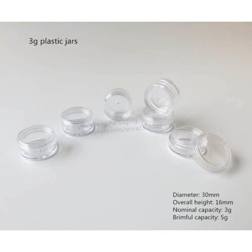 Promotion 100 x 3g plastic jar,clear plastic pot for nail art glitters, small round cream cosmetic container