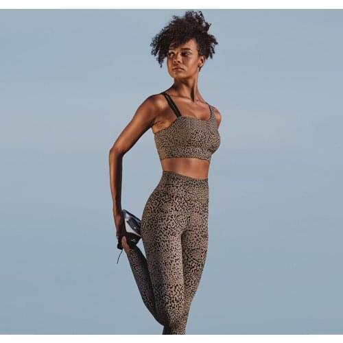 2021 Leopard Printed Sexy Women Gym Suit Sport Bra Tops Yoga Leggings Set Two Pieces Ladies Workout Fitness Wear