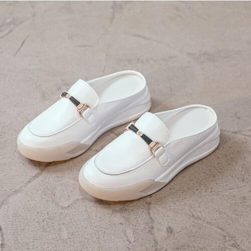 2021Womens Designer Half Drag Genuine Leather Casual Shoes Outdoor Anti-slip Walking Shoes Sapatos Casuais Femininos Chaussure