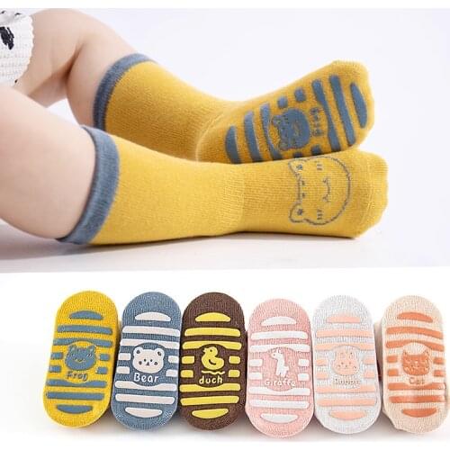 3 Pairs/lot 1 to 4 Years Cotton Childrens Anti-slip Socks Autumn Socks For Girls Soft Kids Socks With Rubber Grips Four Season