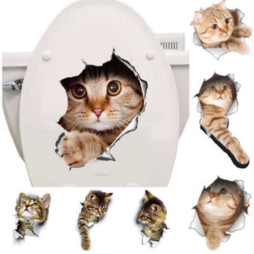 Cats 3D Wall Sticker Toilet Stickers Hole View Vivid Dogs Bathroom Home Decoration Animal Vinyl Decals Art Sticker Wall Poster