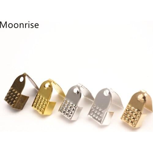 50Pcs Gold Silver Metal Clamps Crimp Ribbon Ends, Leather End,4/5/6mm Fastener Clasps Suede End for Choker Making HK075
