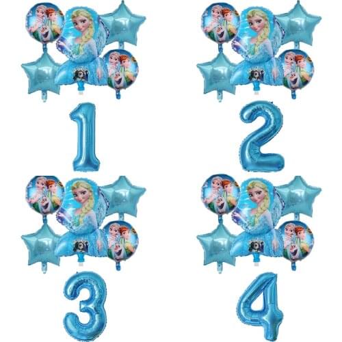 6pcs/set Frozen Princess Elsa Aluminum Balloons Set 32inch Number Balloon Birthday Party Decoration Home Party Decorations