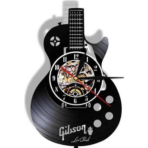 Abstract Guitar Music Wall Art Vinyl Album Re-purposed Record Clock Music Instrument Guitarist Home Decor Rock Band Members Gift