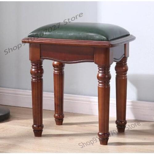 American Solid Wood Dressing Stool Nordic Jane European Makeup Manicure Stool Log Shoe Stool European Style Piano Stool