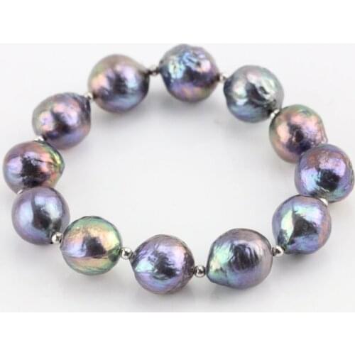 Real Natural Freshwater Baroque Pearl Bracelet & Bangles For Women Gift,Black Color 10-12mm Irregular Pearl Jewelry