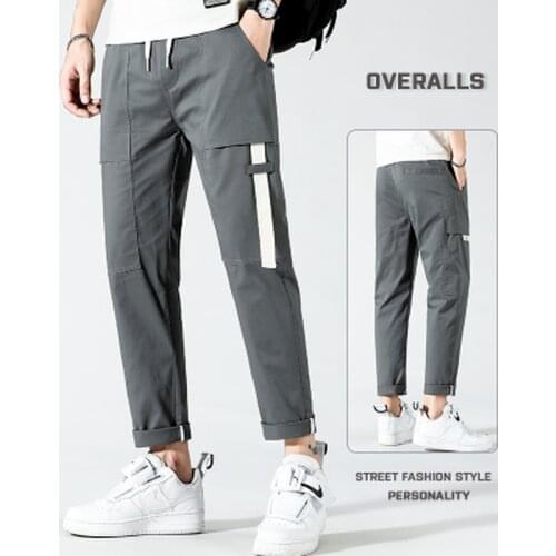 2021 fashion cargo pants mens spring and autumn new casual pants mens straight loose trousers men Korean dark gray pants men