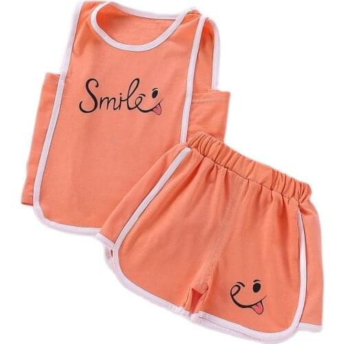 Child Vest Toddler Sport Suit Summer Cotton Baby Boys and Girls Candy Colors Suspenders Casual Kids Pajamas Two-Piece Set