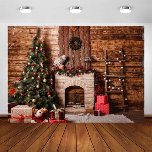 Yeele Christmas Backdrop Birthday Photography Pine Tree Fireplace Board Background Baby Indoor Photocall Photo Studio Photophone