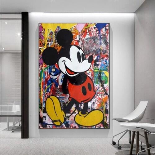 Graffiti Art Disney Mickey and Minnie Canvas Painting Street Art Posters and Printed Wall Art Pictures Boys Girls Home Decor