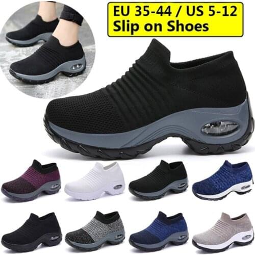 Ladies Fashion Casual Shoes Wedge Sneakers Women Air Cushion Running Shoes Breathable Mesh Sports Shoes Slip on Platform Shoes
