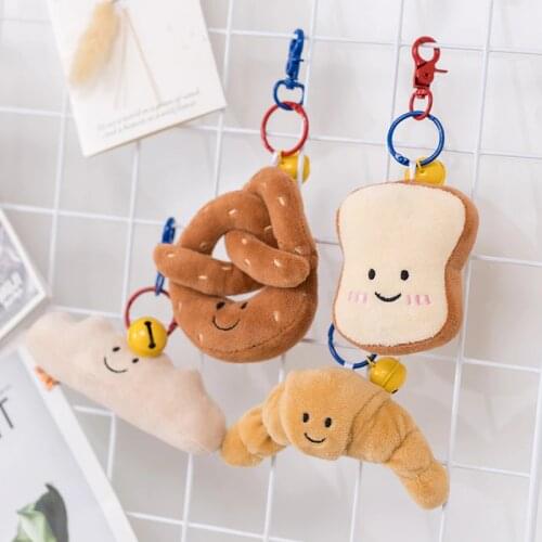 10cm Creative Food Bread Plush Pendant Toys Burrito Croissant Baguette Plush with Bell Dolls Stuffed Soft Toy for Children Girls