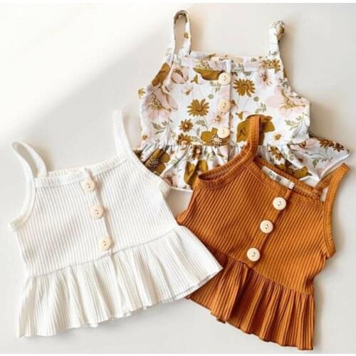 2 PCS Kids Baby Girl summer Clothes sets Sleeveless Knitted Vest Tops Dress Flower Shorts Pants Girls Floral Outfit Set 1-5Y