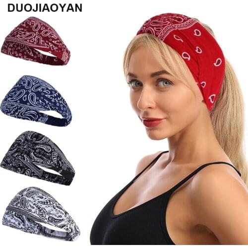 DUOJIAOYAN Best selling fashion ladies printed cashew flower elastic hair band sports wide hair band women