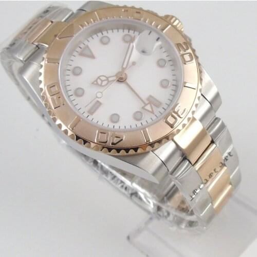 40MM Sterile White Dial Sapphire glass Date Steel Bracelet Rose Gold Plated GMT Automatic Movement Mens Watch
