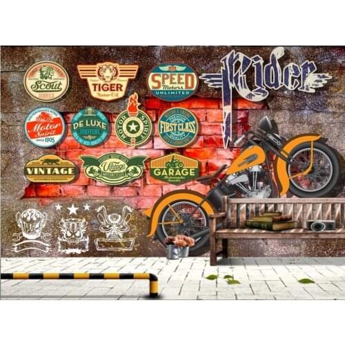 Custom mural 3d photo wallpaper European and American trend retro motorcycle license plate living room wallpaper for wall 3 d