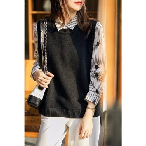 Spring And Autumn Sleeveless Knitted Vest, Loose Round Neck Sweater Womens Korean Version, To Wear And Easy To