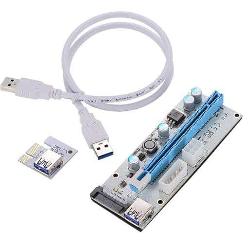 New 3 in1 60CM PCI-E Riser Card 4pin 6pin SATA Power Supply PCI Express PCIe 1x to 16x Extension Cable for Bitcoin Miner Mining