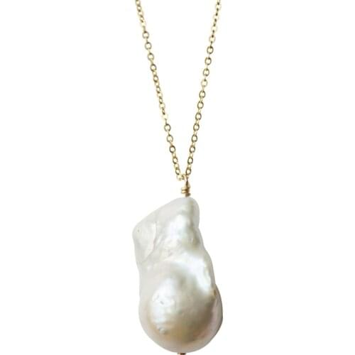 New natural white Baroque Shaped 16x26MM Pendant Freshwater Pearl Necklace