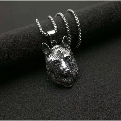 POTCET Neutral Stainless Steel Icefield Wolf Viking Wolf Head Titanium Steel Pendant Necklace Geometric Fashion Party Jewelry