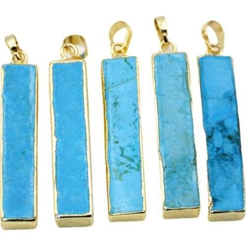 Rectangle Gold Bezel Natural Copper Turquoises Bar Pendant Gold Turquoises Gem stone Cuboid Charm Pendants Making Jewelry Bead