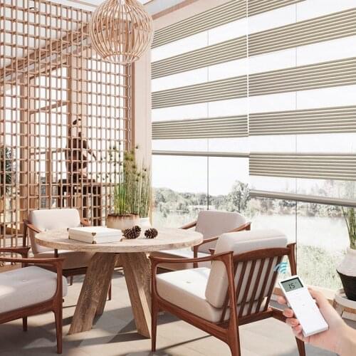 Striped Automatic Electric Zebra Blinds Nordic Roller Blinds Motorized Blackout Shades with Remote Control for Windows Customize