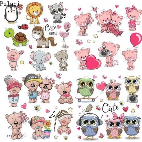 Pulaqi Cartoon Patch Iron on Transfer Thermal Stickers Stripe For Clothes Cute Bear Patch Heat Transfer Vinyl Applique Washable