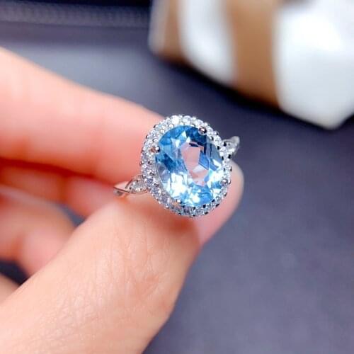 QTT Blue Oval CZ Finger Ring Wedding Rings for Women Jewelry 925 Sterling Silver Zircon Engagement Crystal Ring Jewelry 7*9