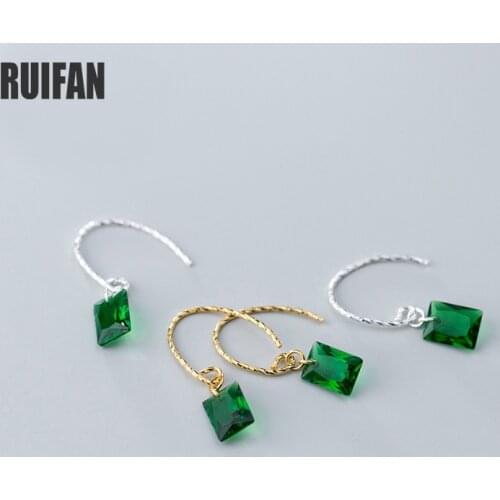 Ruifan Green Crystal Earrings Silver/Gold Color Real 925 Sterling Silver Hooks Earring for Women Trendy Korean Jewelry YEA426