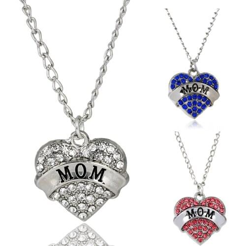 Charm Crystal Mom Love Heart Pendant Chain Necklace Family Women Mommy Mom Gifts Mama Mothers Necklaces Mothers Day Presents