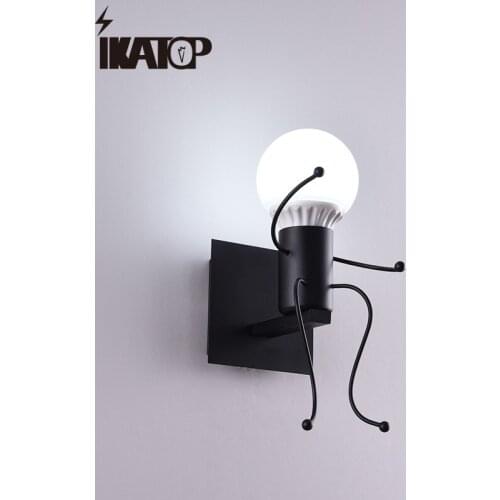 Led Doll Wall Lamp Iron E27 Bulbs Creative Metal Cartoon Robot Sconce Wall Light Home Loft Bar Bedroom Children Room Luminaire