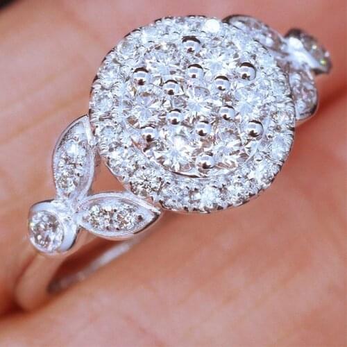 Vintage Silver Color Wedding Ring Luxury Female White Crystal Stone Rings For Women Trendy Bride Round Zircon Engagement Ring