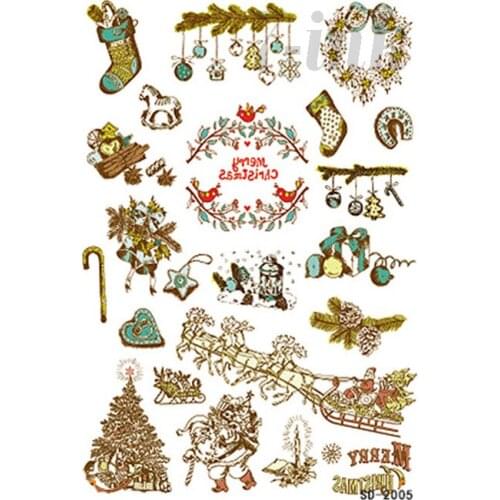 Temporary Tattoo large size Christmas tree gift Sock sledge Bells water Transfer Fake Tattoo Flash tatto for adults kids
