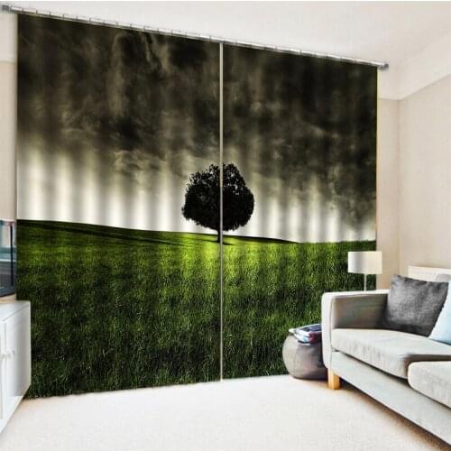 Blackout curtain Customized 3D Blackout Curtains Living Room Bedroom Hotel Window green curtains grass alone tree print