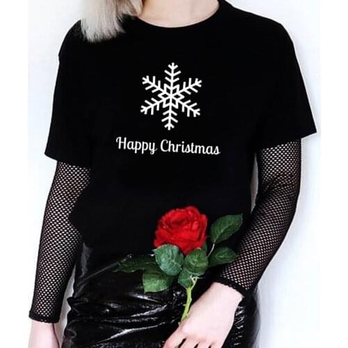 Happy Christmas Snowflake Print T-shirts Women Summer Graphic Tees Streetwear Short Sleeve T Shirt Harajuku Clothes Female