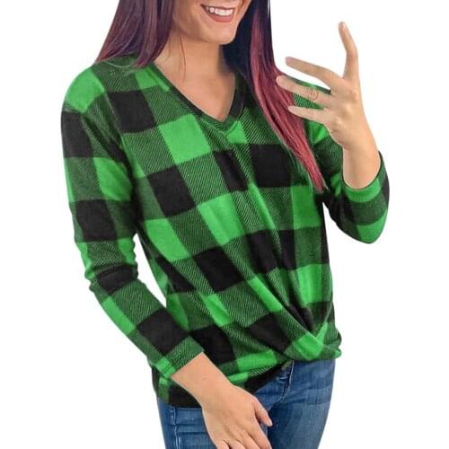 5xl Plus Size Plaid Print Vintage Blouse Womens Casual Long Sleeve Shirt Long Sleeve V-neck Tops Shirt Blusas Chemise Femme