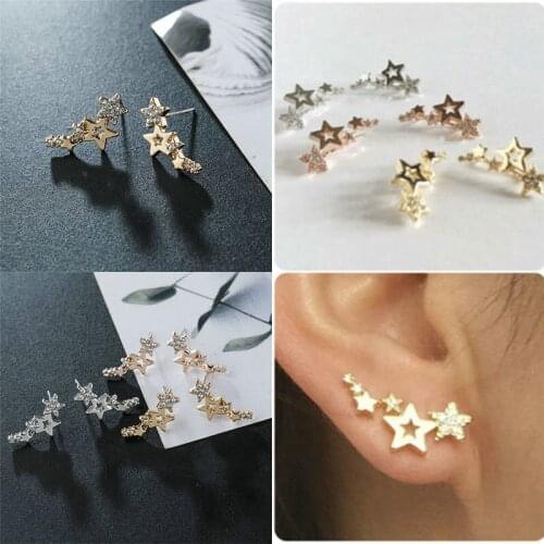 Women Elegant Star Earrings Rhinestone Stud Jewelry A Pair/set 925 silver plated