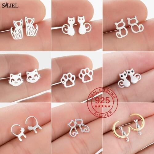 925 Sterling Silver Lucky Cat Earring for Women Fashion Cute Multiple Cat Animal Paw Stud Earrings Sterling-silver-jewelry Gift