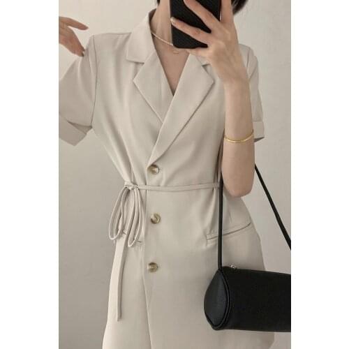 2021 Short sleeve slim blazer dress Spring summer women fashion solid lacing streetwear outfits Korean mini Dresses Vestidos