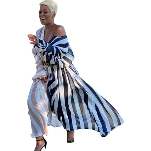 Fashion Street Style Slim Skirt Striped Printed Dress Plus Size Maxi Dresses for Women Ropa Mujer Talla Grande Drop Shipping