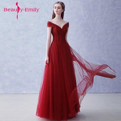 Beauty Emily Lovely Formal Dress Robe De Soiree Burgundy Long Evening Dresses Party Elegant Vestido De Festa prom Gown 2018