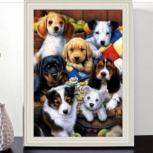 1 Set 30 x 40 cm DIY Diamond Painting Embroidery Painting Full Drill Dog Pattern Fabric for Living Room Home Decoration Crafts