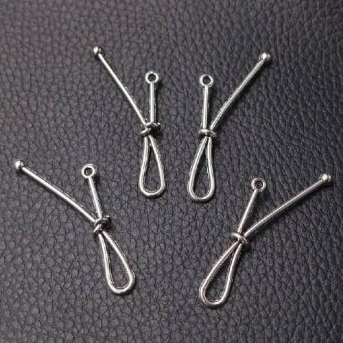 20pcs Silver Plated Geometric Shape Rope Knot Metal Pendant Pop Earrings Bracelet DIY Charm Jewelry Making 43*15mm A2290