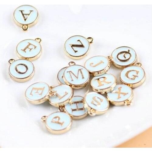 26pcs 12*14MM Round gold enamel alphabet charms color capital letter beads initial pendants alloy jewelry making accessories