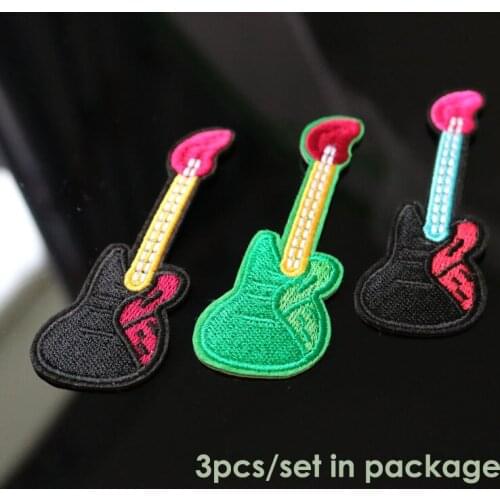 3pcs/set embroidery gitar patches for clothing Embroidered iron on parches for clothes Sewing applique parches