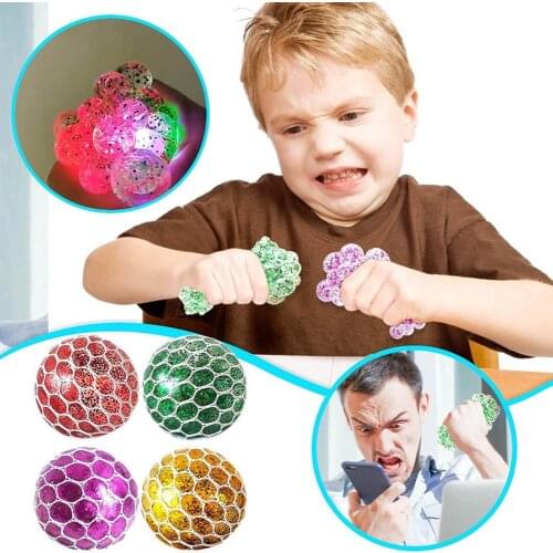 4pcs New Vent Water Ball Squishy Toy Funny Anti-Stress Rainbow Mesh Ball Stress Glowing Squeeze Grape Anxiety Relief Stress Ball