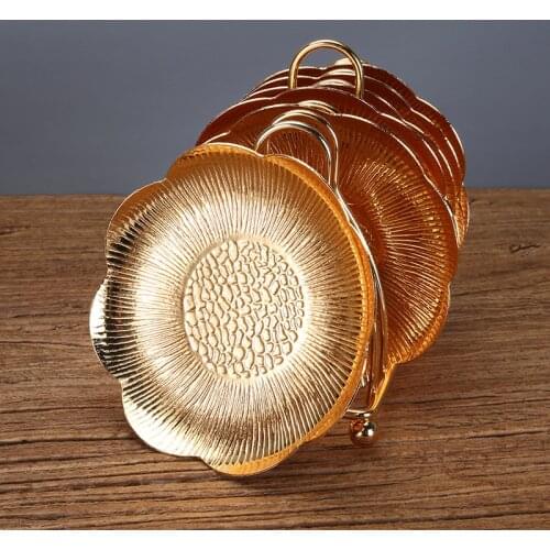 6PCS/set metal round cake tray with wire rack holder engraving embossed tableware