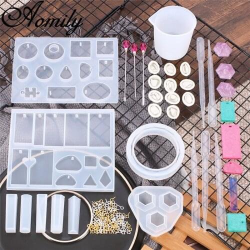 Aomily 128Pcs Pendant Silicone DIY Casting Molds Tools Set with Measuring Cup for Pendant Craft Jewelry Necklace Bracelet Making