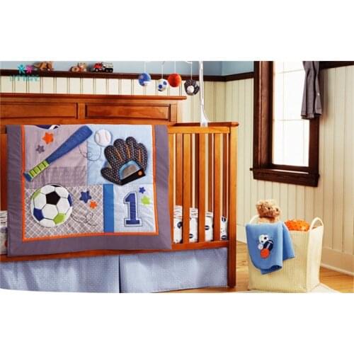 Newborn Baby Bed Bumpers Soft Breathable Cotton Baby Bedding Sets Cartoon Sport Pattern Baby Boys Bed Sheet Quilt Storage Bags